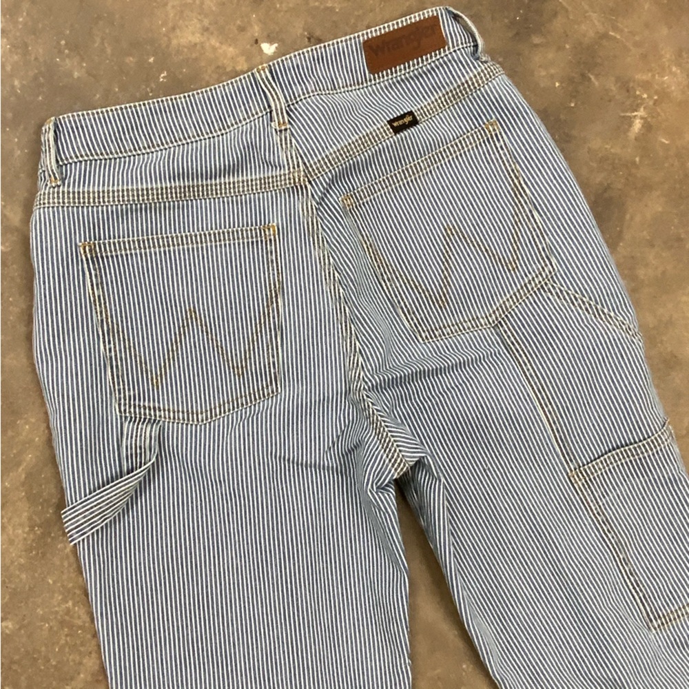 RARE SAMPLE Wrangler Blue White Stripe Carpenter Hugh Rise Straight Denim Jeans